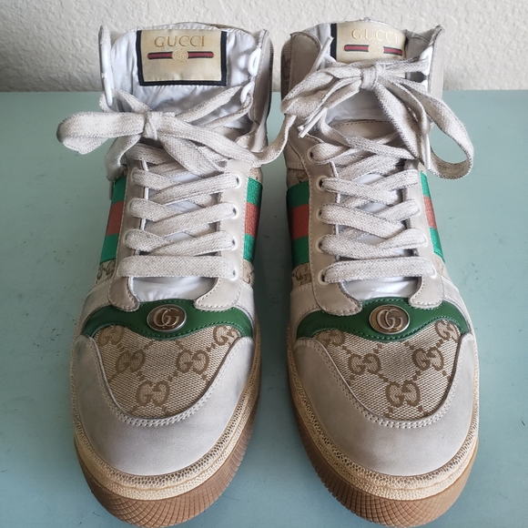 Gucci Screener Hi Top Distressed Logo G Lace Up Sneakers 8 - Picture 12 of 12